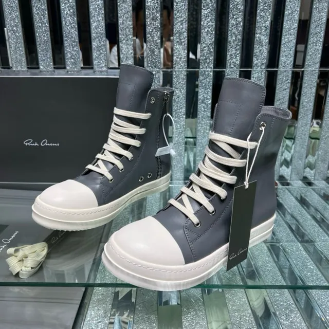Rick Owens DRKSHDW Geobasket ধূসর এবং অফ-হোয়াইট এনকেল বুট 8