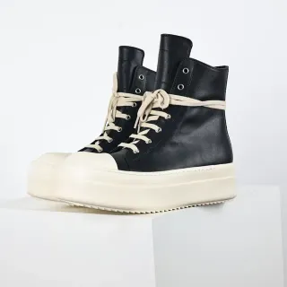 Rick Owens Geobasket Black and Cream Platform Ankle Boots