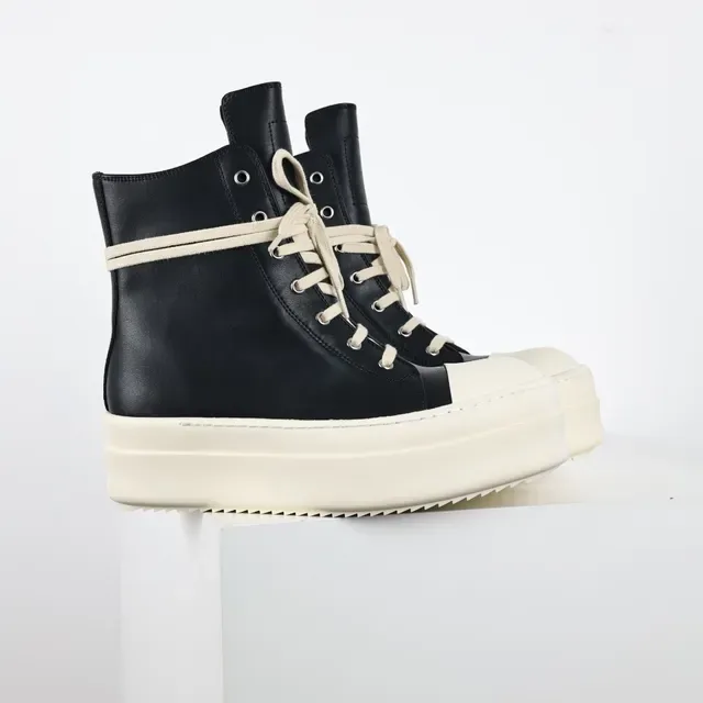 Rick Owens Geobasket Black and Cream Platform Ankle Boots 3