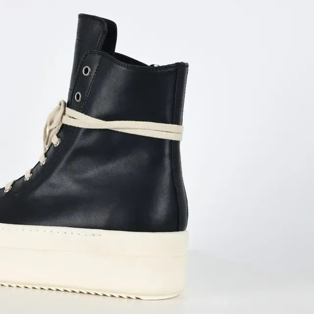 Rick Owens Geobasket Black and Cream Platform Ankle Boots 4