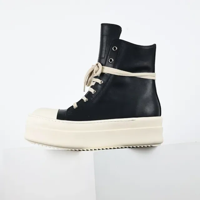 Rick Owens Geobasket Black and Cream Platform Ankle Boots 9