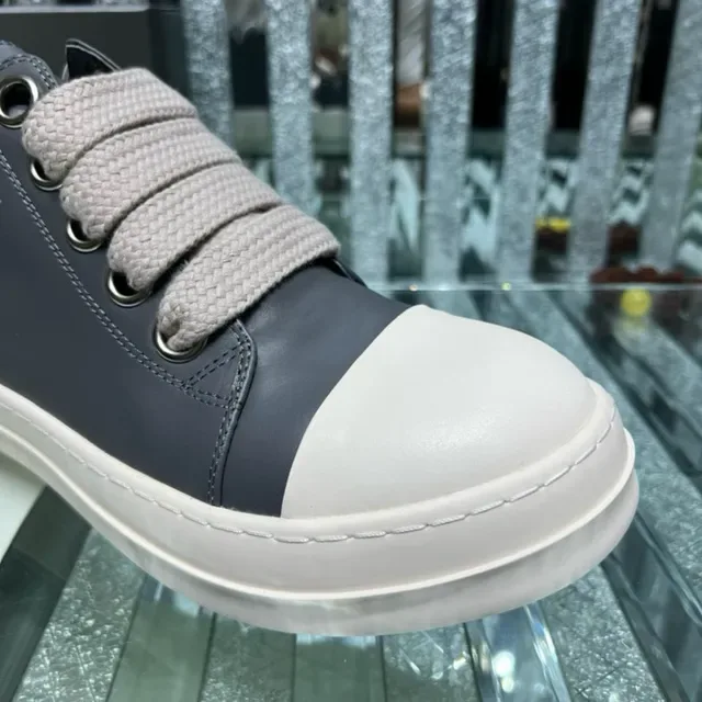 Rick Owens Gris Blanco Sin Cordones Cierre de Correa Elástica Upper de Cuero de Dos Tonos Zapatillas Lifestyle 2