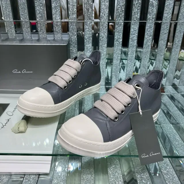 Rick Owens Gris Blanco Sin Cordones Cierre de Correa Elástica Upper de Cuero de Dos Tonos Zapatillas Lifestyle 3