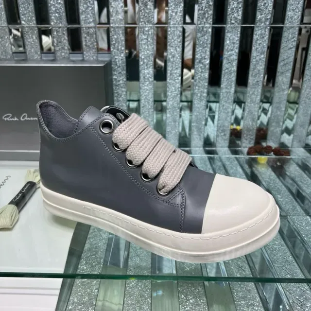 Rick Owens Gris Blanco Sin Cordones Cierre de Correa Elástica Upper de Cuero de Dos Tonos Zapatillas Lifestyle 4