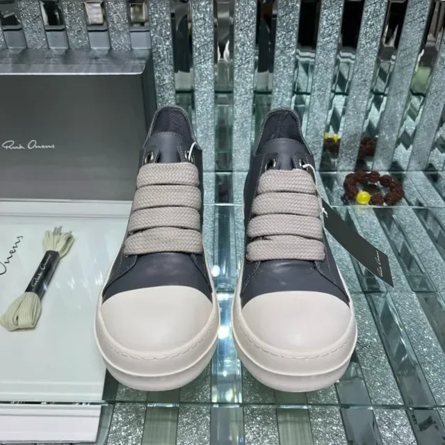Rick Owens Gris Blanco Sin Cordones Cierre de Correa Elástica Upper de Cuero de Dos Tonos Zapatillas Lifestyle 5