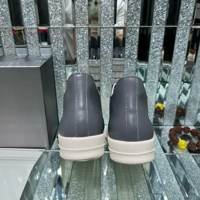 Rick Owens Gris Blanco Sin Cordones Cierre de Correa Elástica Upper de Cuero de Dos Tonos Zapatillas Lifestyle 7