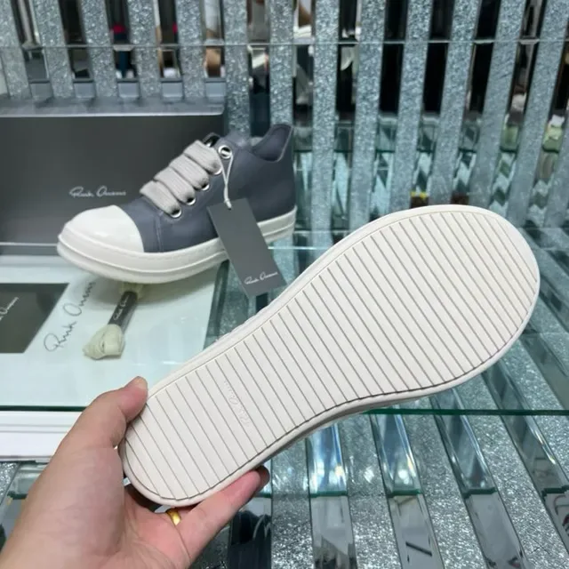 Rick Owens Gris Blanco Sin Cordones Cierre de Correa Elástica Upper de Cuero de Dos Tonos Zapatillas Lifestyle 8