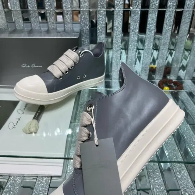 Rick Owens Gris Blanco Sin Cordones Cierre de Correa Elástica Upper de Cuero de Dos Tonos Zapatillas Lifestyle 9