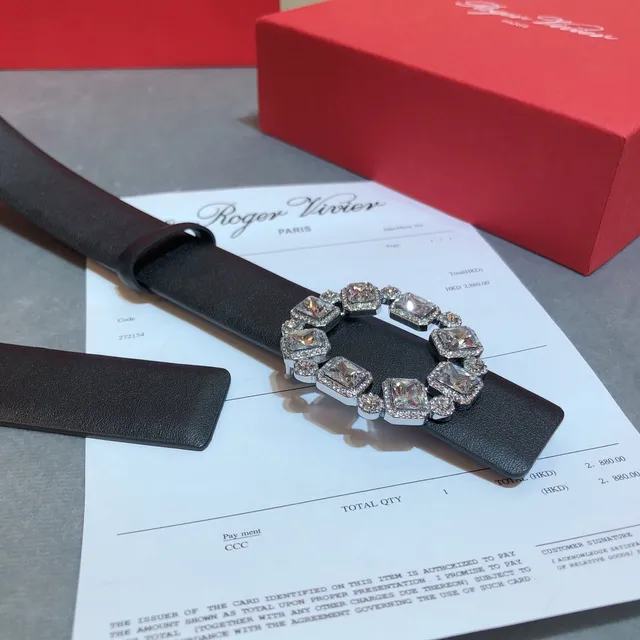 Roger Vivier 水晶镶嵌椭圆扣带黑色银色光滑皮革带 6