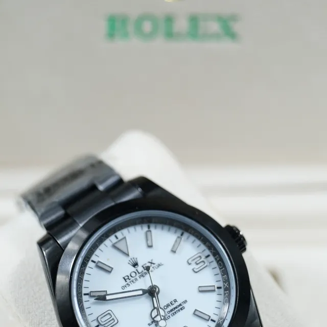 Rolex Oyster Perpetual Black Case White Dial Mechanical Watch 3
