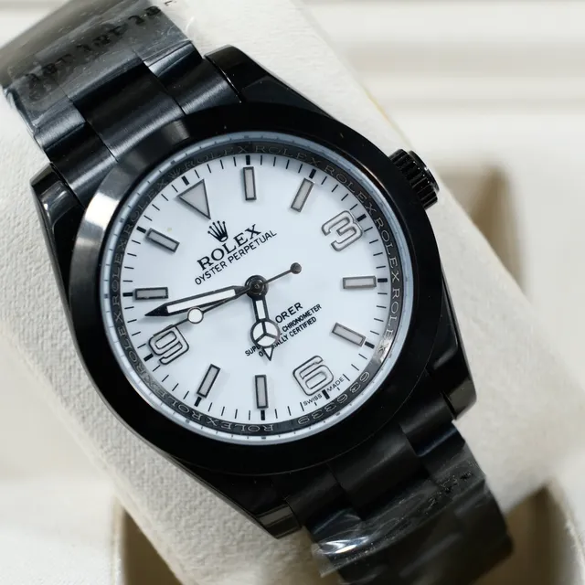 Rolex Oyster Perpetual Black Case White Dial Mechanical Watch 4