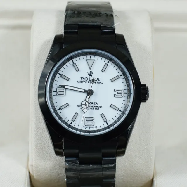 Rolex Oyster Perpetual Black Case White Dial Mechanical Watch 7