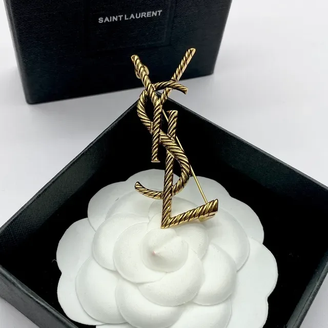 Broche Saint Laurent Monogram Rope doré 3