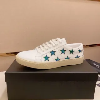 Saint Laurent Opyum White Blue Leather Glitter Star Appliqués Lifestyle Sneakers