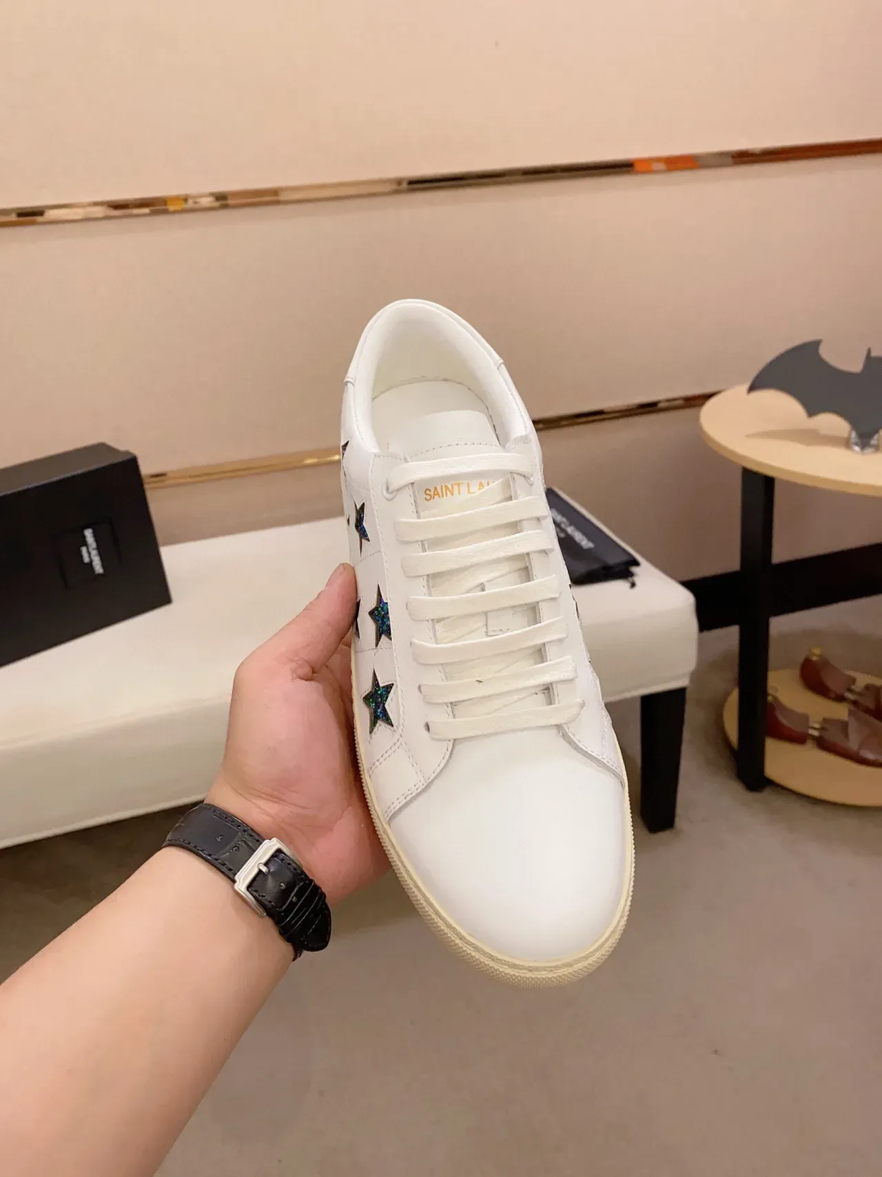 Saint Laurent Opyum 白蓝 皮革 闪光星形 饰片 生活方式运动鞋 8