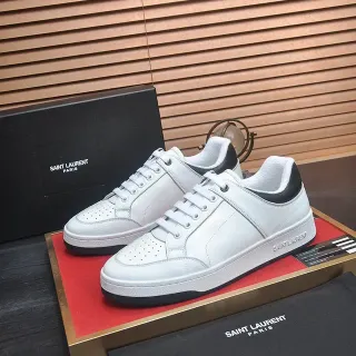 Saint Laurent सफेद काला चमड़ा छिद्रित टो कैप लाइफस्टाइल स्नीकर