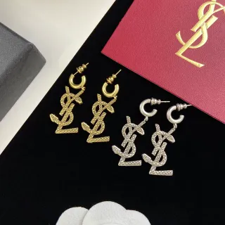 Saint Laurent YSL मोनोग्राम टेक्सचर्ड ड्रॉप ईयररिंग्स