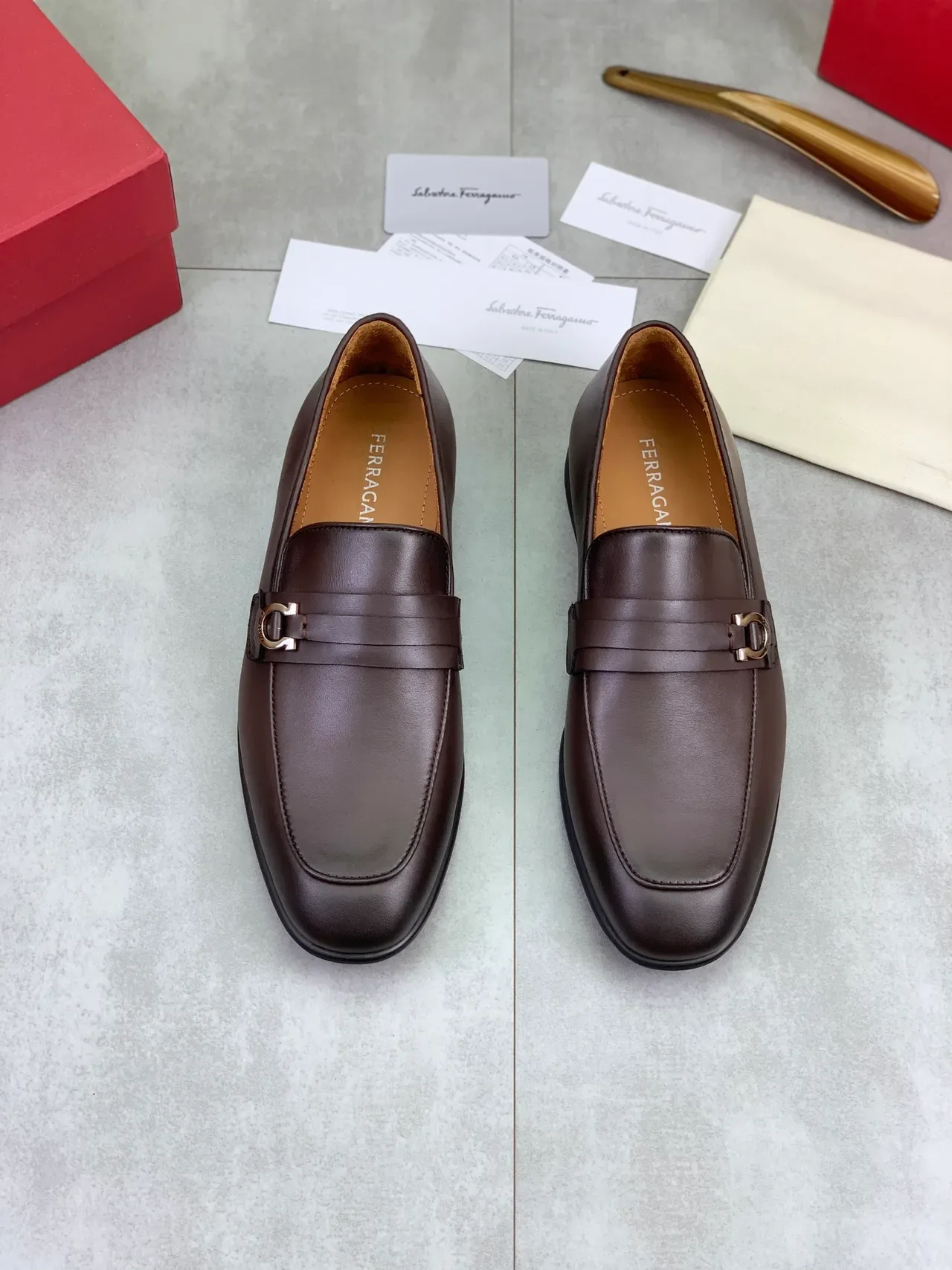 Salvatore Ferragamo Gancini Loafer Brown Leather Loafers 4
