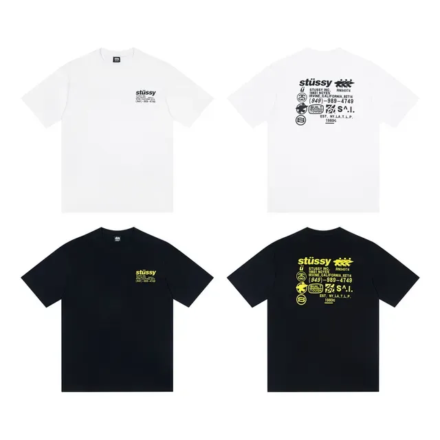 تي شيرت جرافيك Stussy Info Tee أبيض وأسود 2