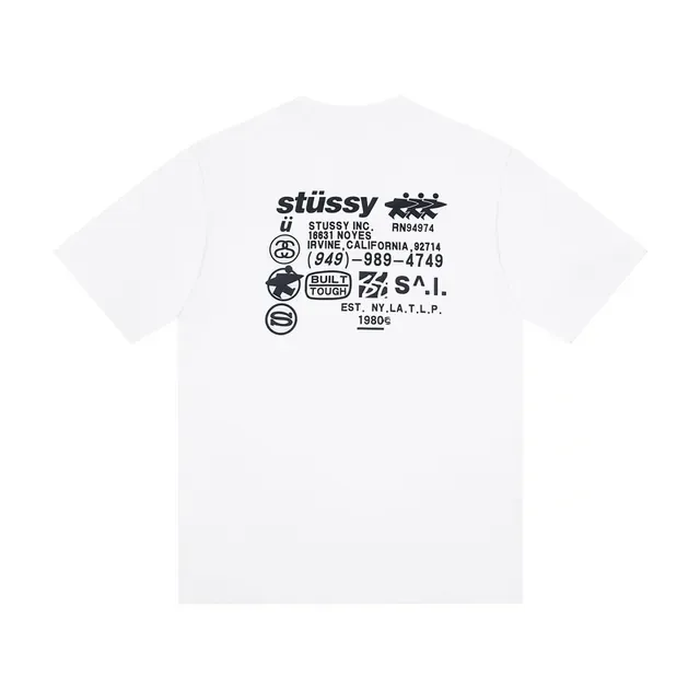 تي شيرت جرافيك Stussy Info Tee أبيض وأسود 3