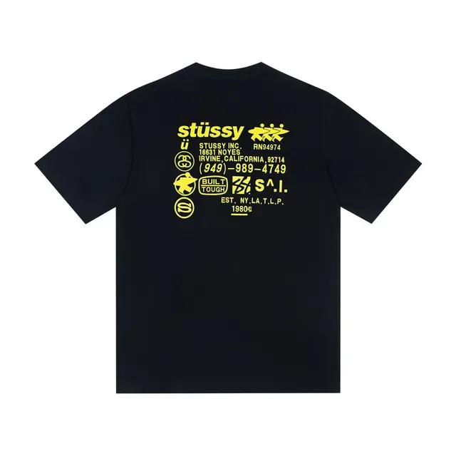 تي شيرت جرافيك Stussy Info Tee أبيض وأسود 5