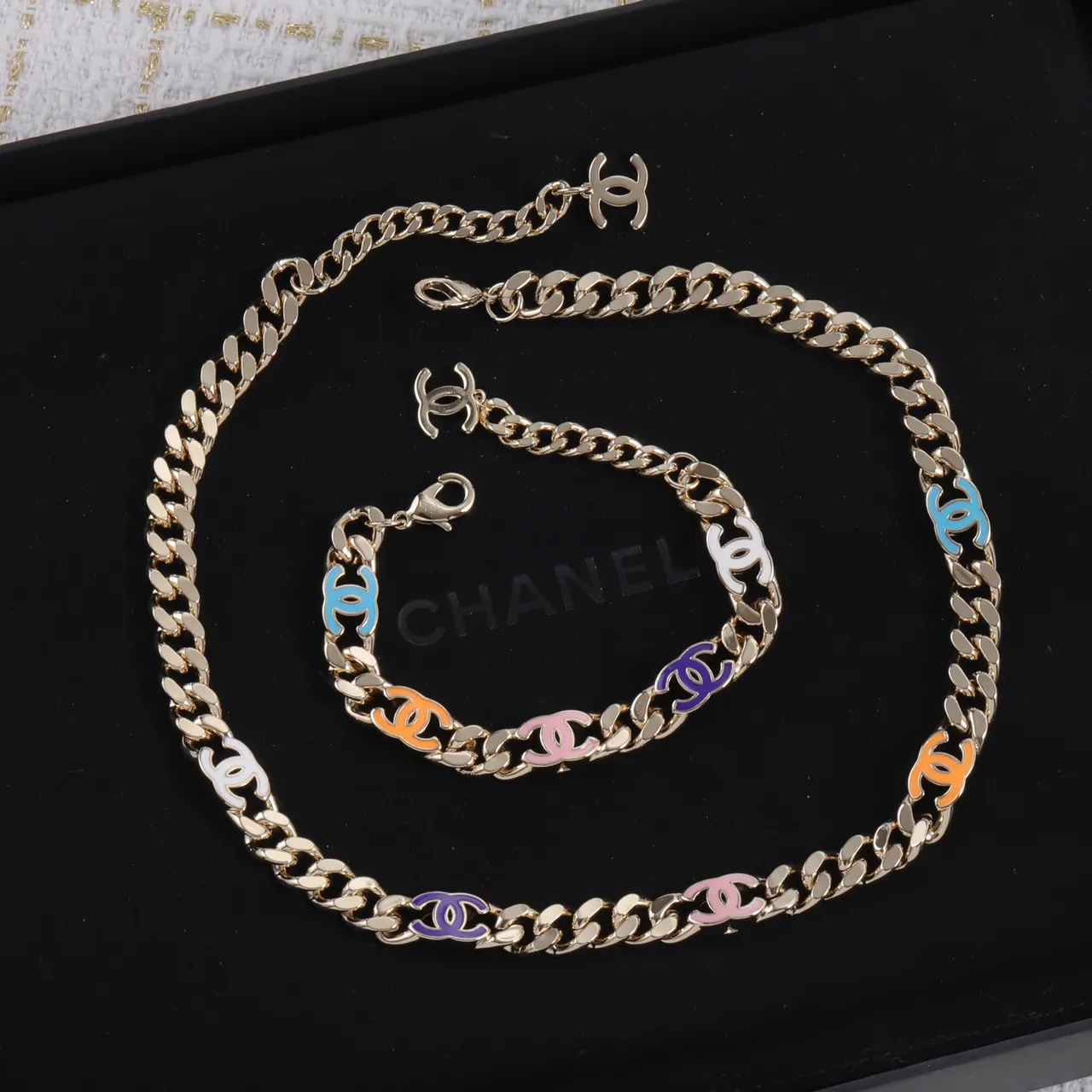 Tiffany & Co. 金色调粉色和透明宝石链接项链 8