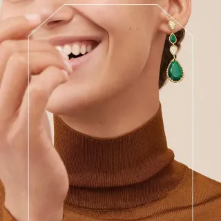 Tiffany & Co. हरा सोना तीन तह गिरावट मलेशाइट बूंद कान की झुमका