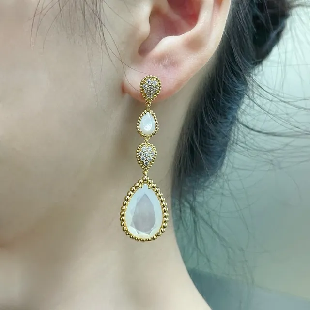 Tiffany & Co. हरा सोना तीन तह गिरावट मलेशाइट बूंद कान की झुमका 9