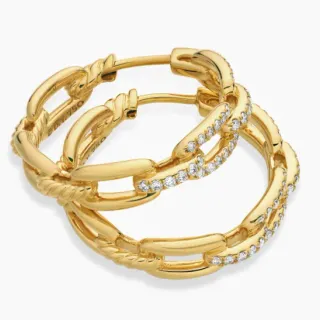 Tiffany & Co. HardWear एक-दूसरे से जुड़े रस्सी लिंक पावे डायमंड हूप ईयररिंग्स