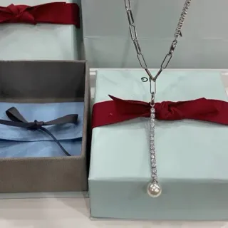 Tiffany & Co. पेपरक्लिप चेन पावे ड्रॉप पर्ल नेकलेस