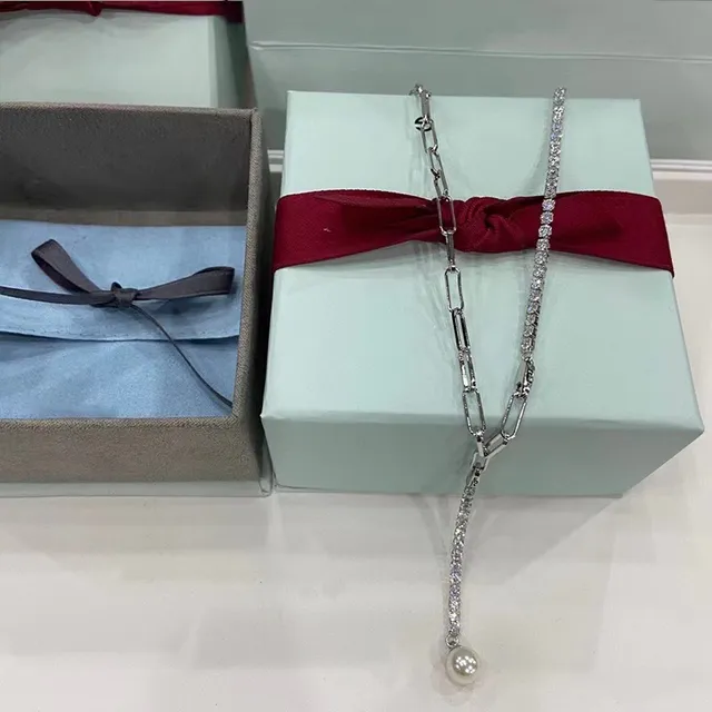 Tiffany & Co. 纸夹链镶钻坠珠项链 9