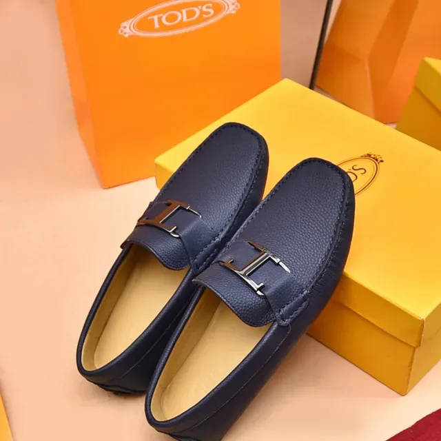Tod's Double T Loafer Navy Blue Pebbled Leather Loafers 3