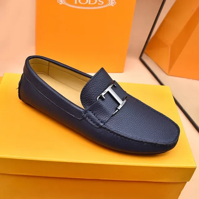 Tod's Double T Loafer Navy Blue Pebbled Leather Loafers 5