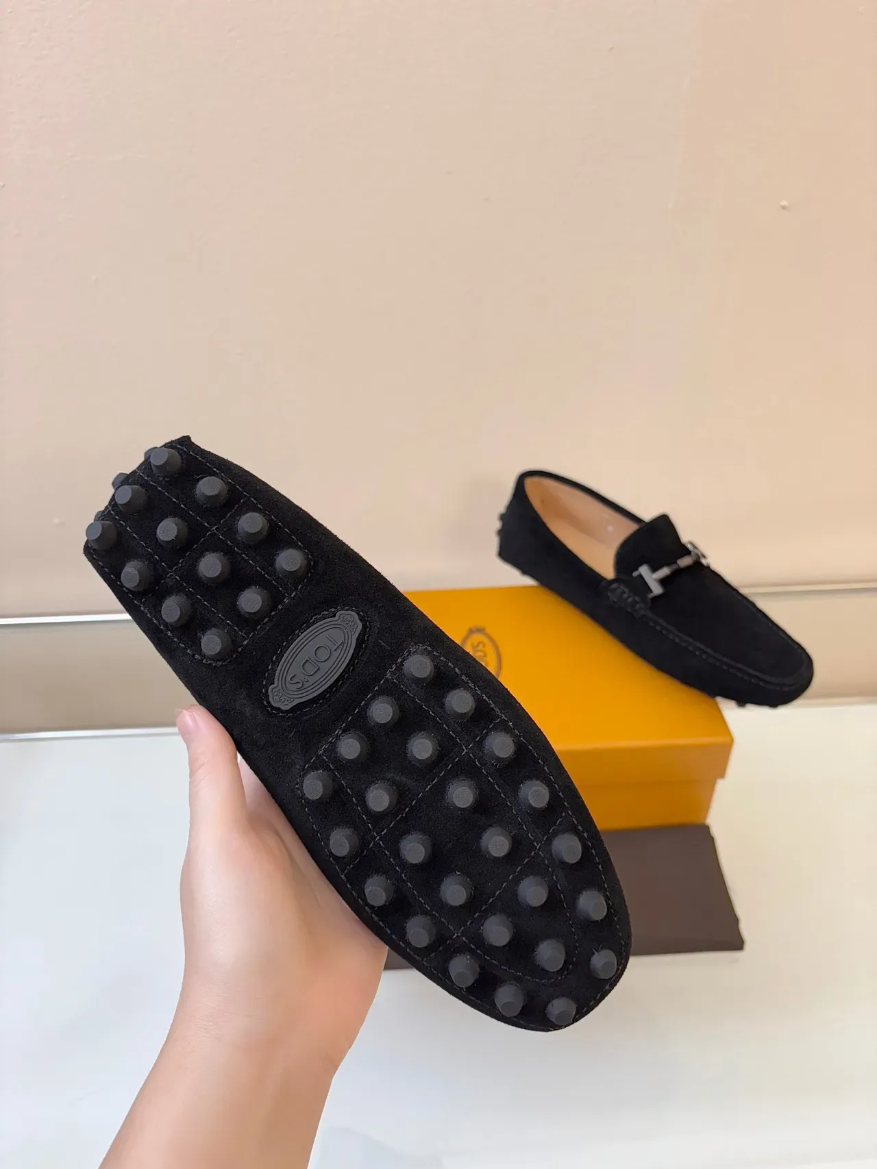 Tod's Gommino Mocassim Preto Bege Suede Metal Horsebit Buckle 5