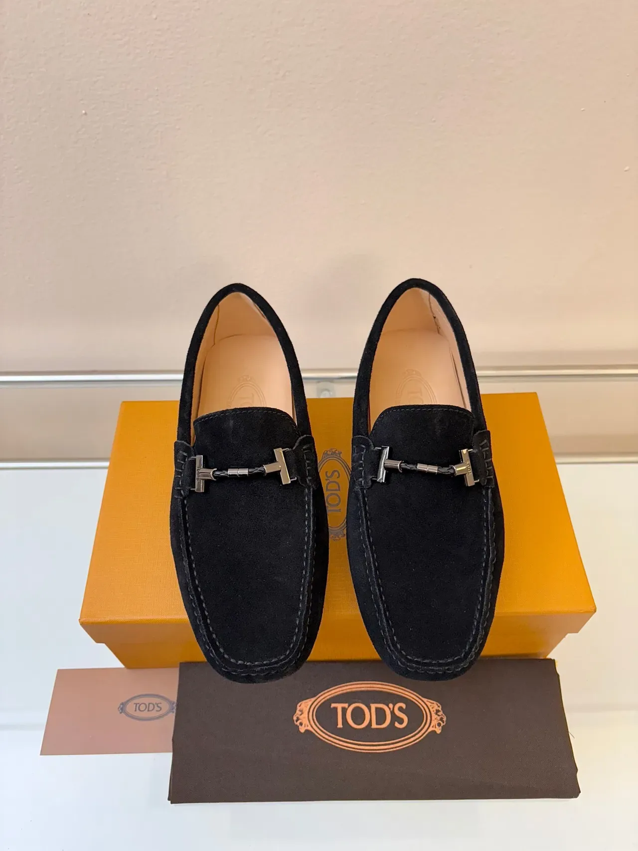 Tod's Gommino Mocassim Preto Bege Suede Metal Horsebit Buckle 6