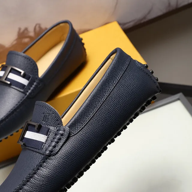 Tod's Gommino Loafer Blanc Marine Cuir Granulé H-Bar Metal Buckle Mocassin 3