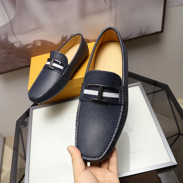 Tod's Gommino Loafer Blanc Marine Cuir Granulé H-Bar Metal Buckle Mocassin 4