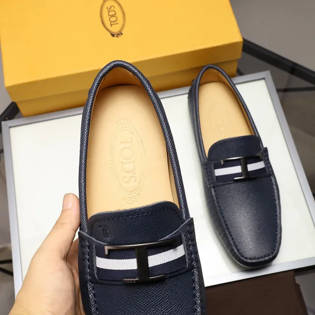 Tod's Gommino Loafer Blanc Marine Cuir Granulé H-Bar Metal Buckle Mocassin 5