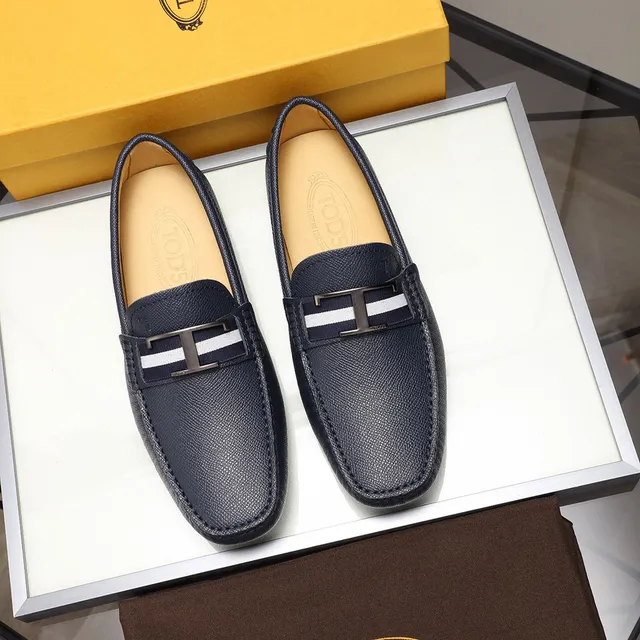 Tod's Gommino Loafer Blanc Marine Cuir Granulé H-Bar Metal Buckle Mocassin 7