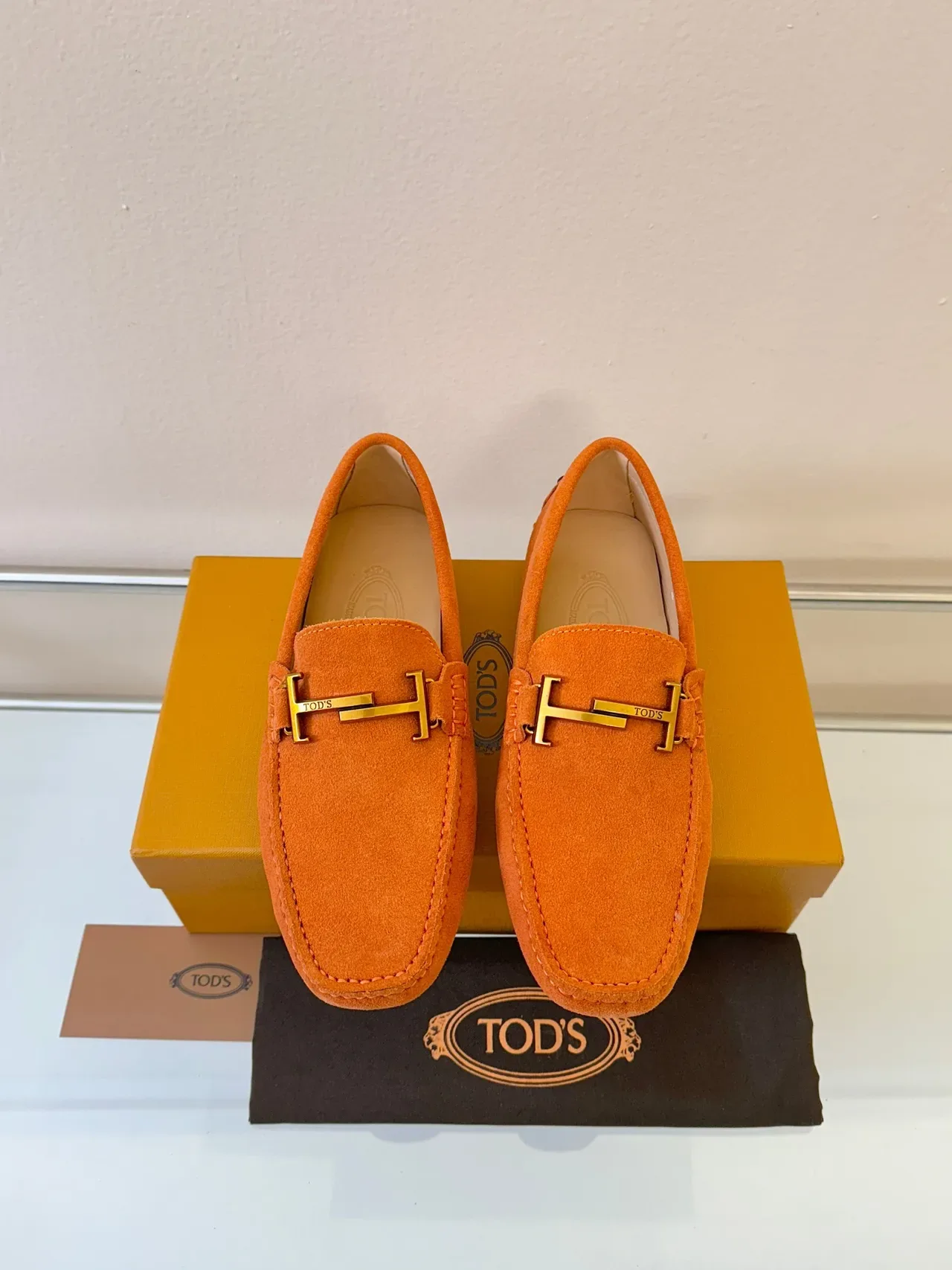 Tod's नारंगी स्यूड Gommino H-Bit लोफर 6
