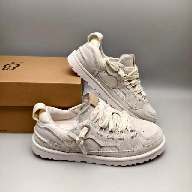 UGG Beige Branco Ante-Mesh Híbrido Superior Tapa do Dedo Perfurado Sneakers Lifestyle 6