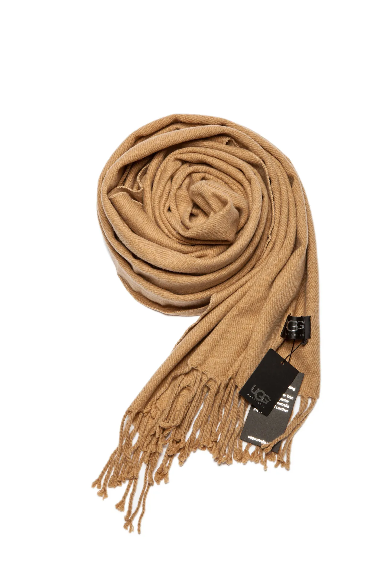 UGG Cachecol de cashmere bege trançado com franjas 11