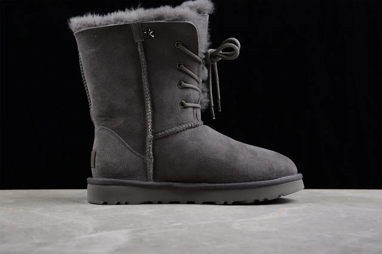 UGG Classic Lace-Up Snow Boot Charcoal Gray Suede Shearling-Lined Snow Boot 5