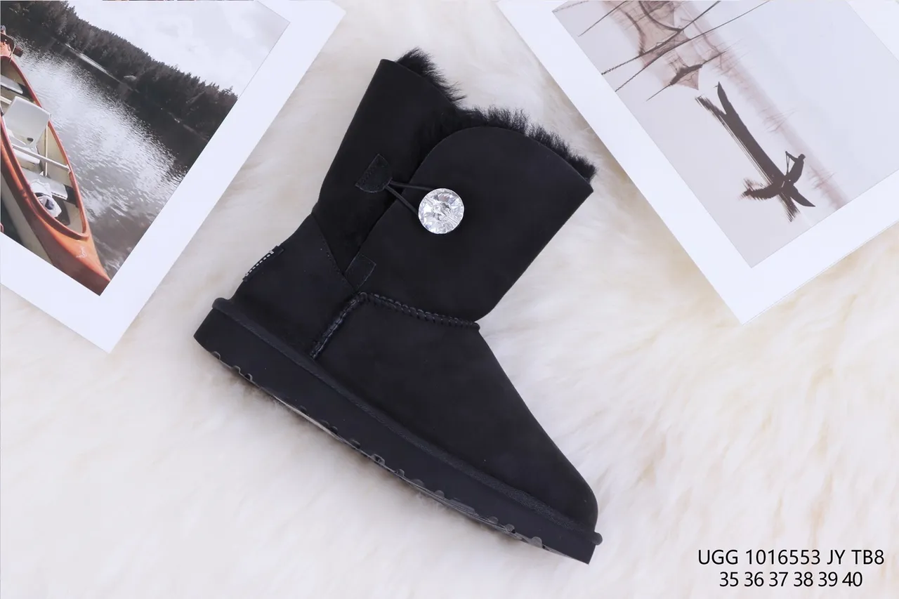 UGG Classic Short Black Suede Shearling-Lined Snow Boots 6