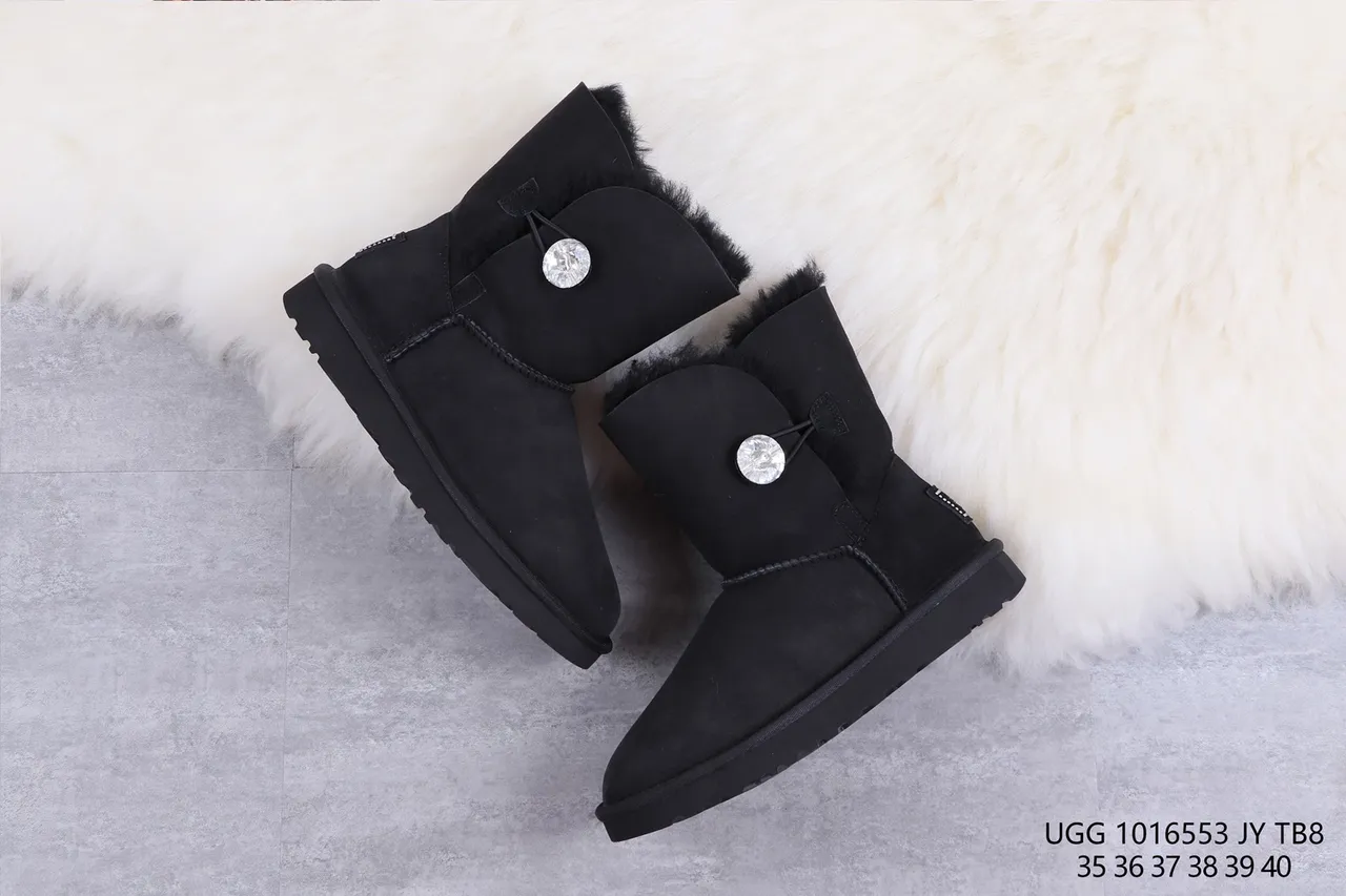 UGG Classic Short Black Suede Shearling-Lined Snow Boots 7