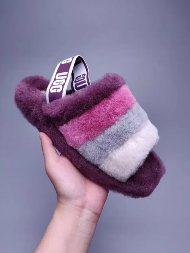 UGG Fuzzy Multi-Color Striped Strap Slipper 1