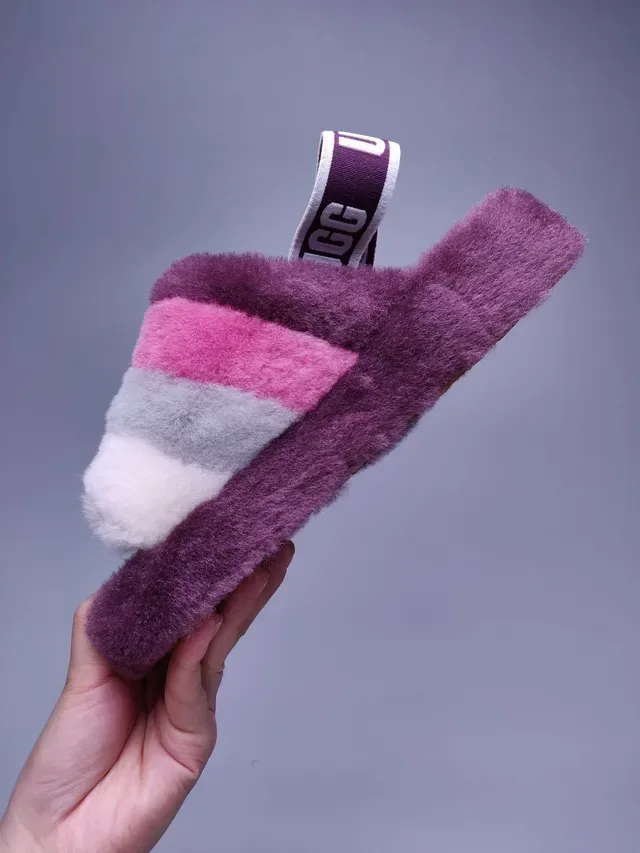 UGG Fuzzy Multi-Color Striped Strap Slipper 2