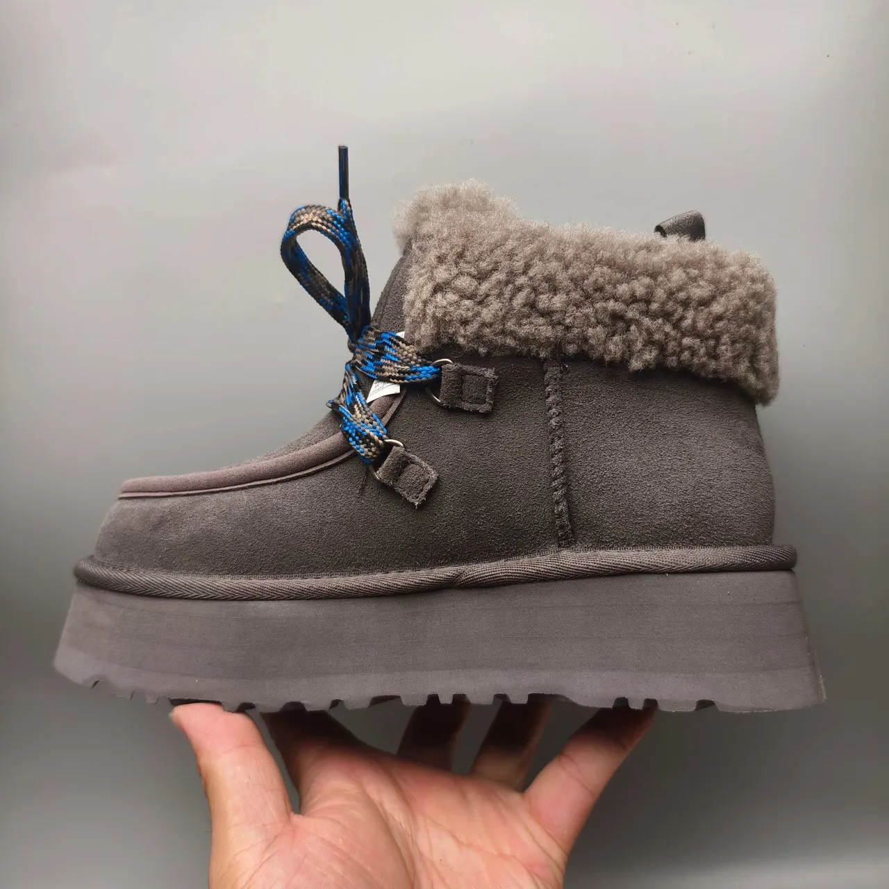 UGG Gray Blue Platform Sole Shearling Cuff Snow Boots 6