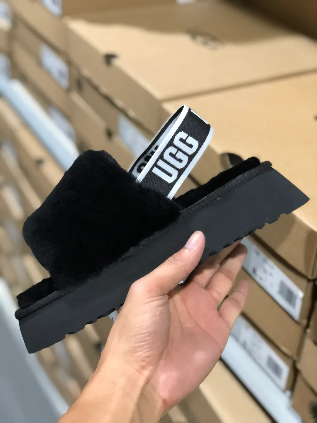 UGG Platform Slide Black Shearling Slipper 4