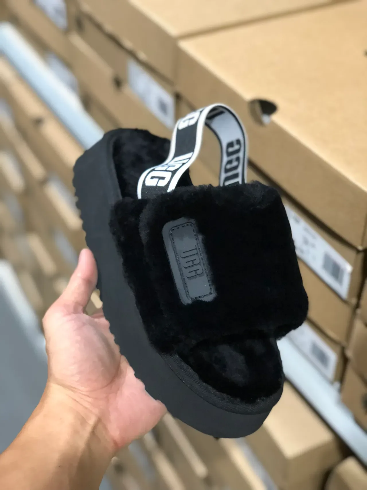 UGG Platform Slide Black Shearling Slipper 6